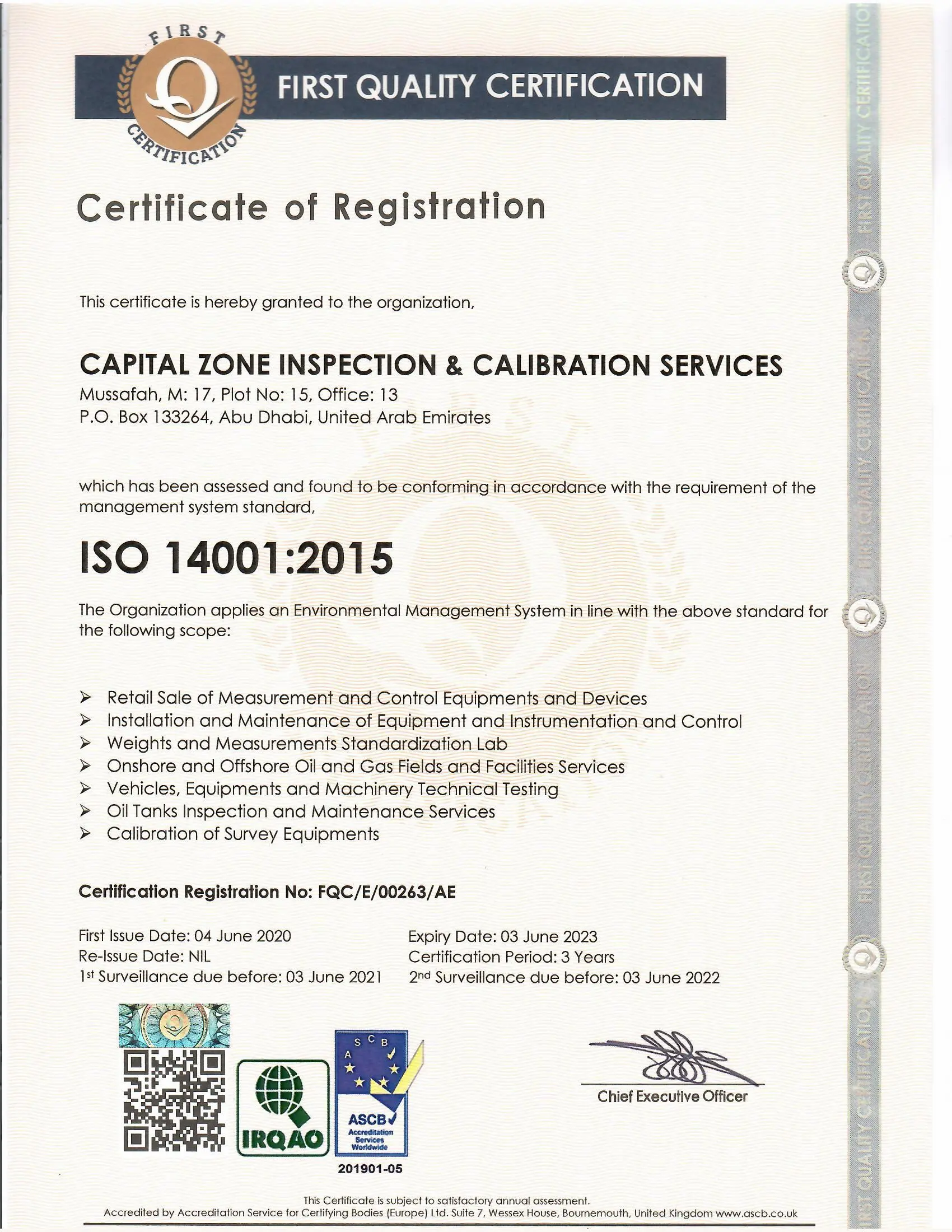 ISO 14001:2015 certificate