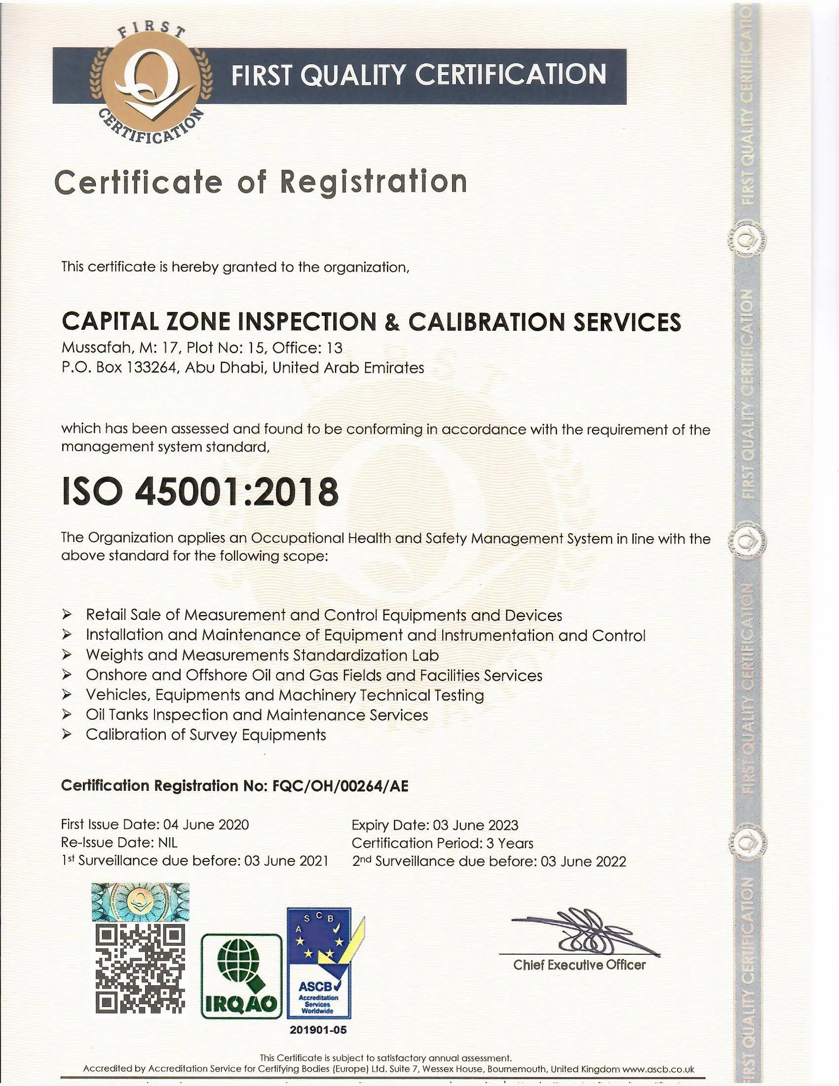 ISO 45001:2018 certificate